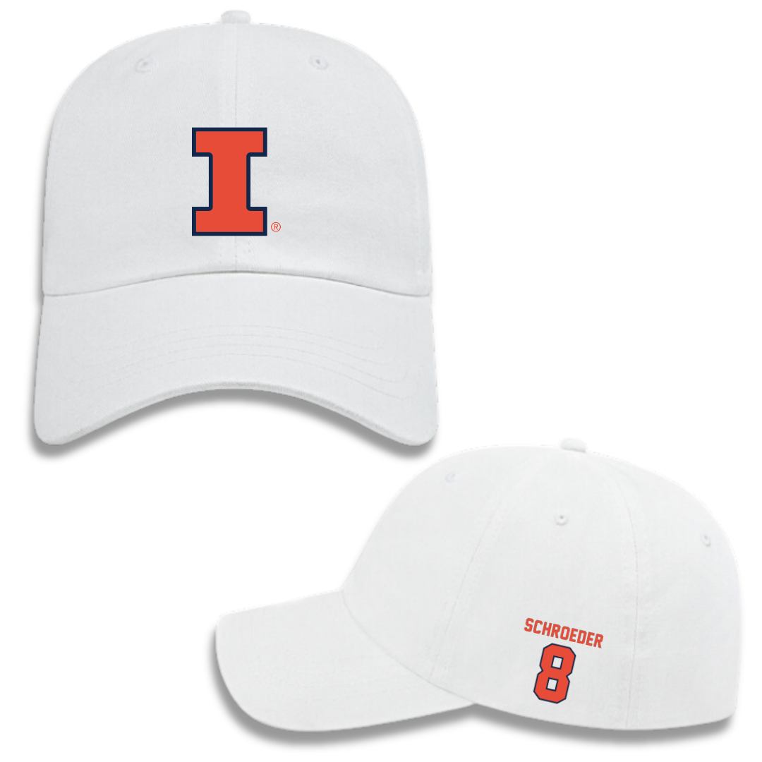 University of Illinois Baseball White Hat - #8 Jacob Schroeder