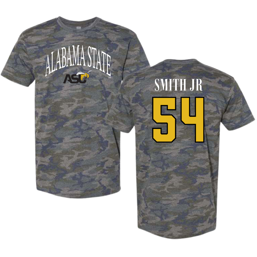 Alabama State University Football Vintage Camo Tee - #54 Patrick Smith Jr