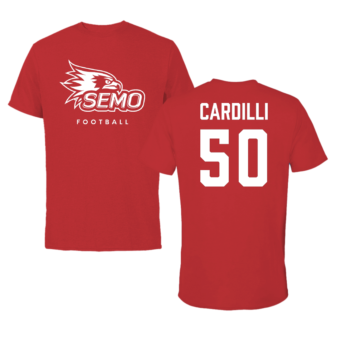 Southeast Missouri State University Football Red Performance Tee - #50 Mike Cardilli
