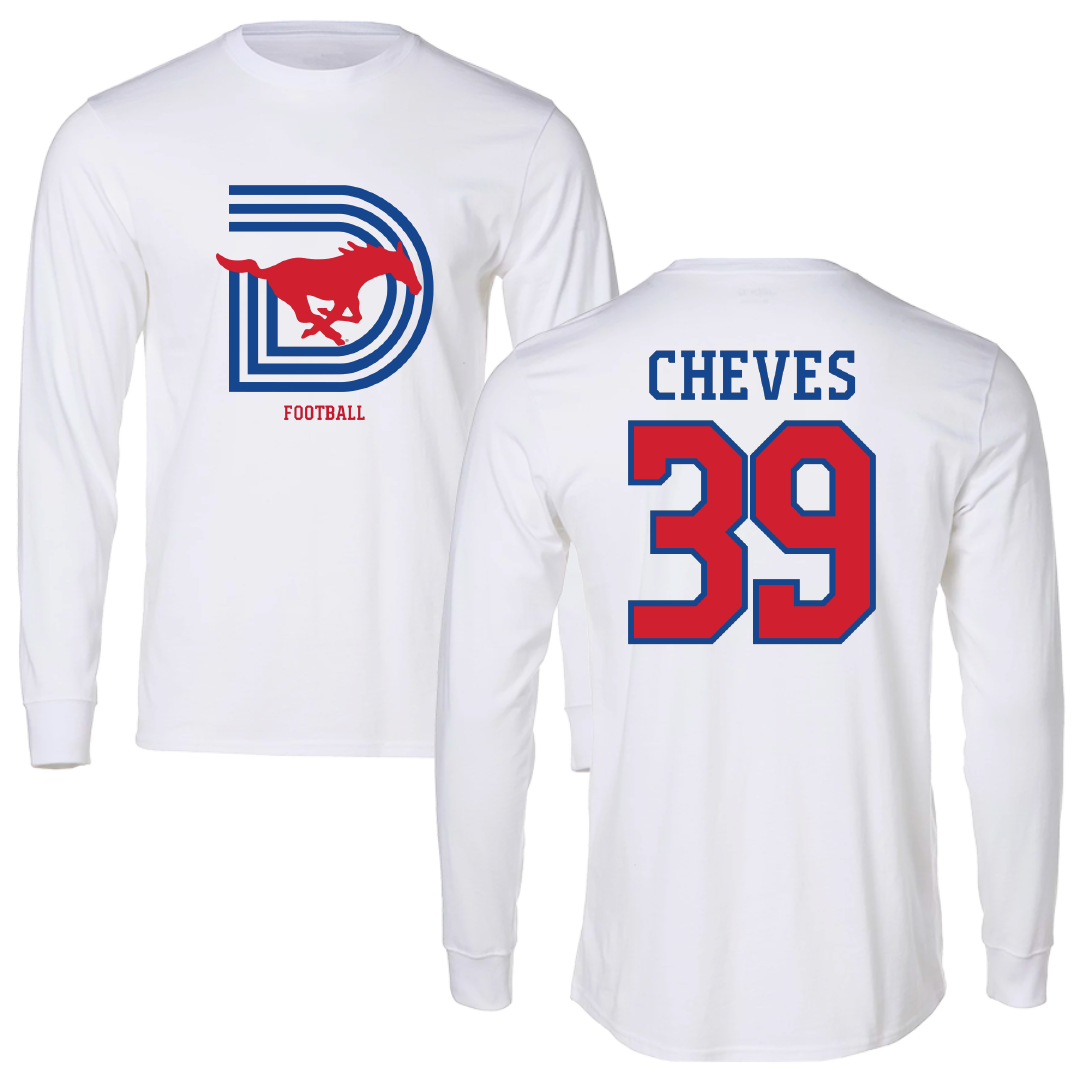 Southern Methodist University Football White Performance Long Sleeve - #39 Keaton Cheves