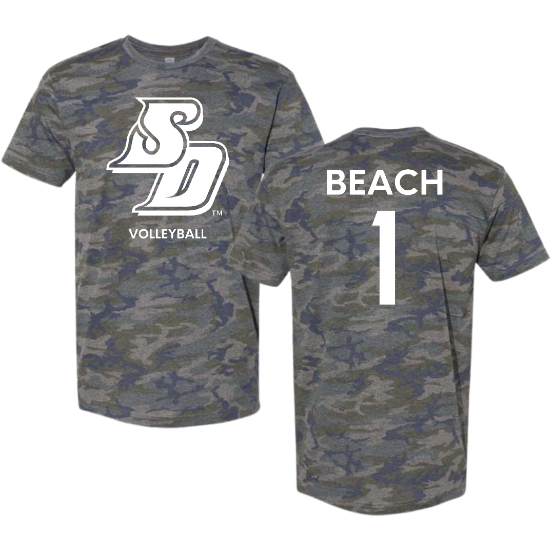 University of San Diego Volleyball (W) Vintage Camo Tee - #1 Neomi Beach