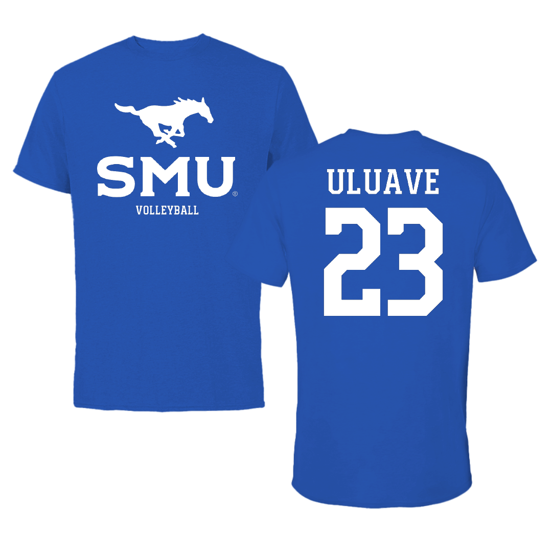 Southern Methodist University Volleyball (W) Blue Mascot Tee - #23 Sina Uluave
