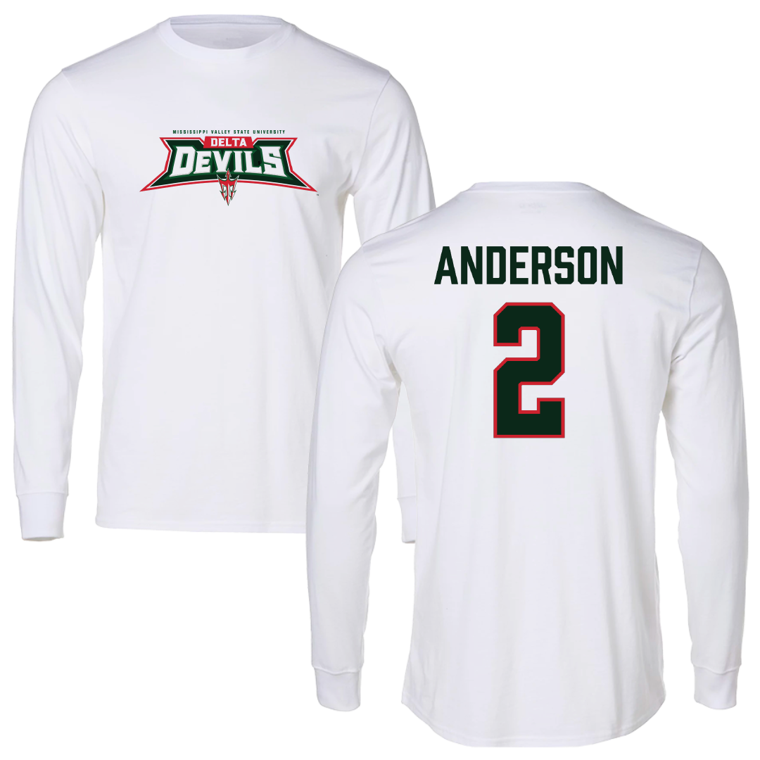 Mississippi Valley State University Football White Performance Long Sleeve - #2 Jordan Anderson