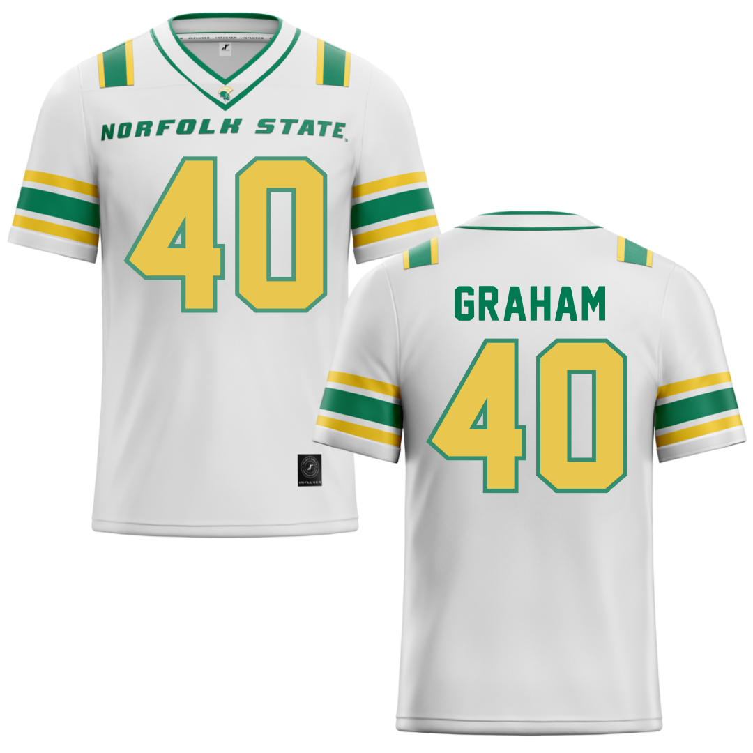 Norfolk State University White Football Jersey - #40 Xavier Graham
