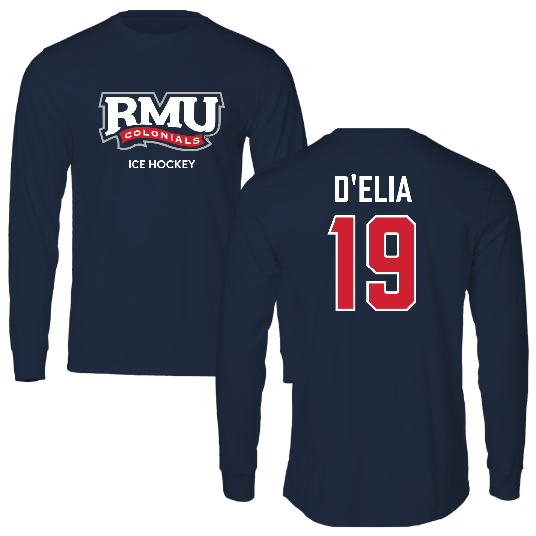 Robert Morris University Ice Hockey (W) Navy RMU Performance Long Sleeve - #19 Thalia D'Elia