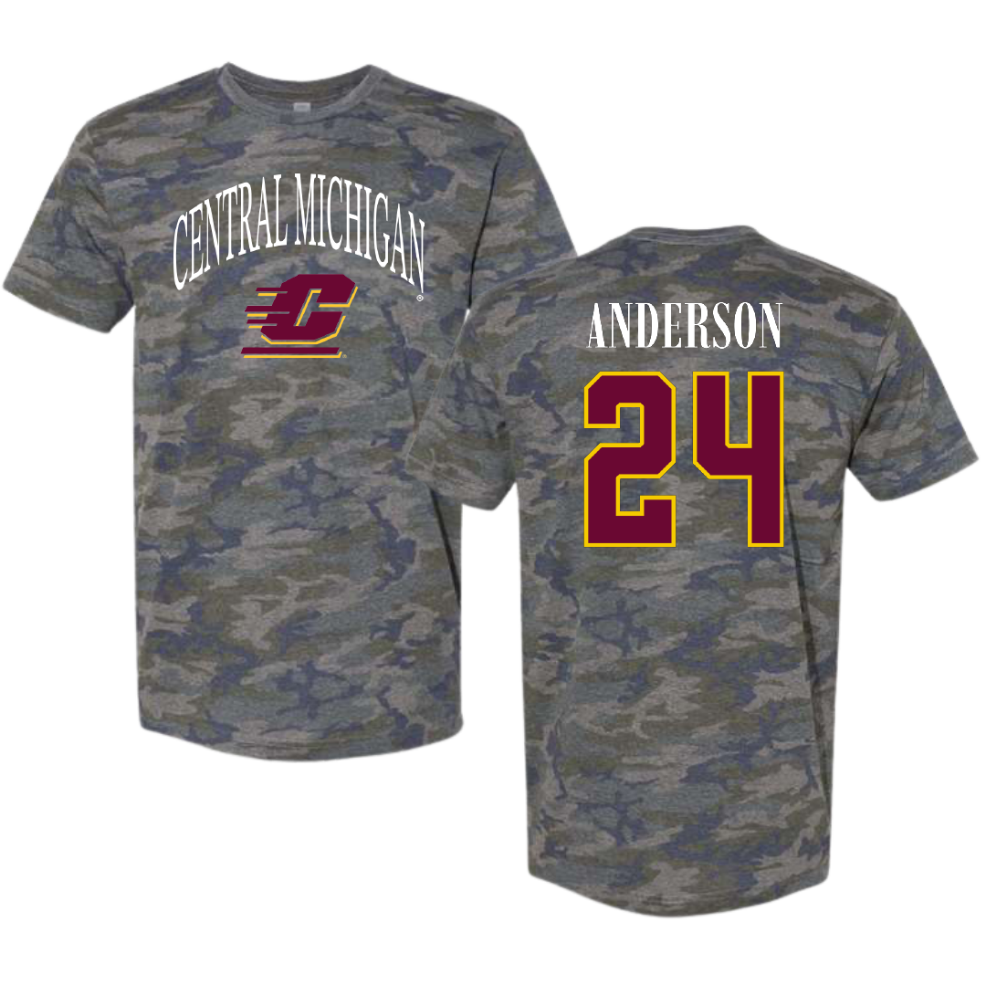 Central Michigan University Basketball Vintage Camo Tee - #24 Taylor Anderson