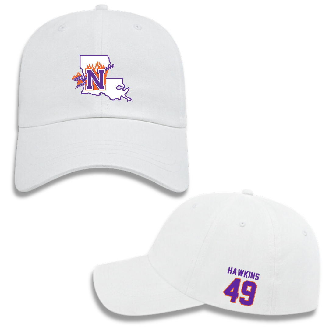 Northwestern State University Football White Hat - #49 Christian Hawkins