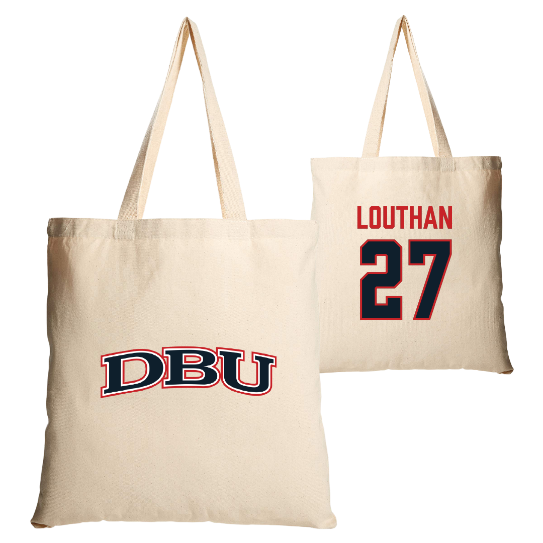 Dallas Baptist University Soccer Tan Canvas Tote Bag - #27 Anne Louthan