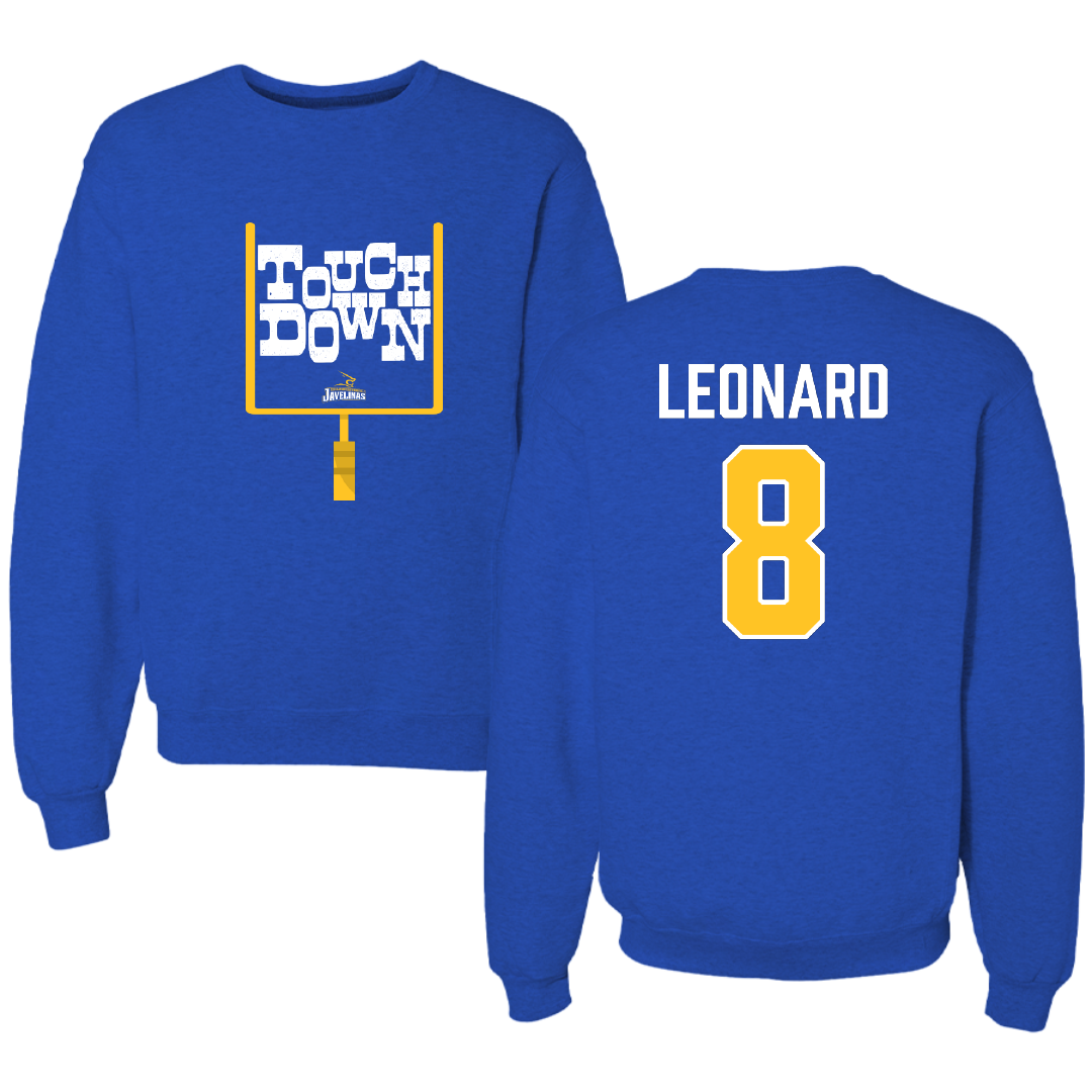 Texas A&M University-Kingsville Football Blue Touchdown Crewneck - #8 Khalen Leonard