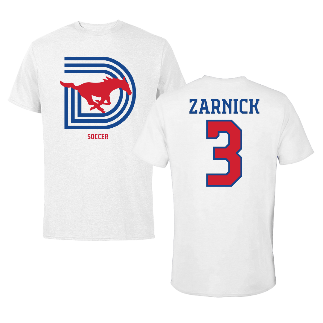 Southern Methodist University Soccer (M) White Performance Tee - #3 Owen Zarnick