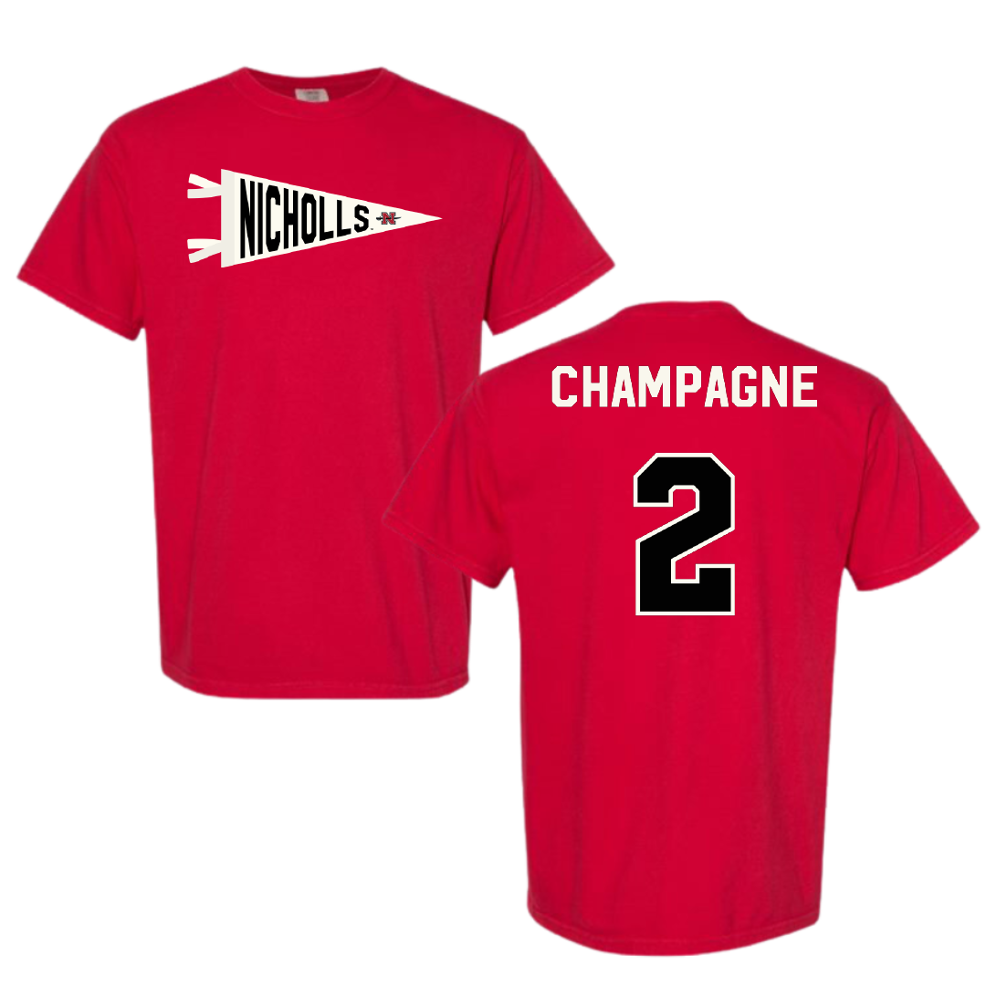 Nicholls State University Softball Red Pennant Comfort Colors Tee - #2 Mckenzie Champagne