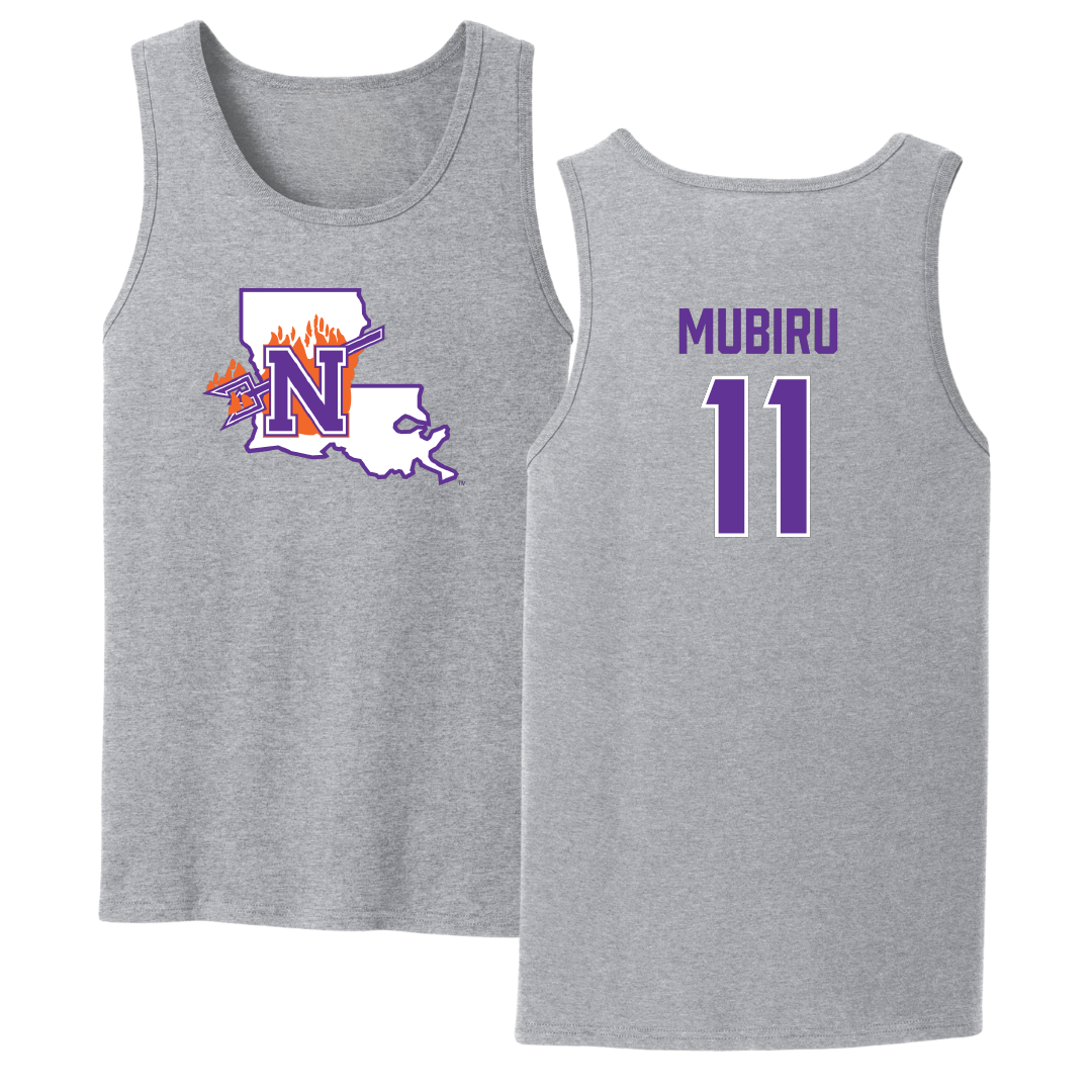 Northwestern State University Basketball Sport Gray Tank Top - #11 Chris Mubiru