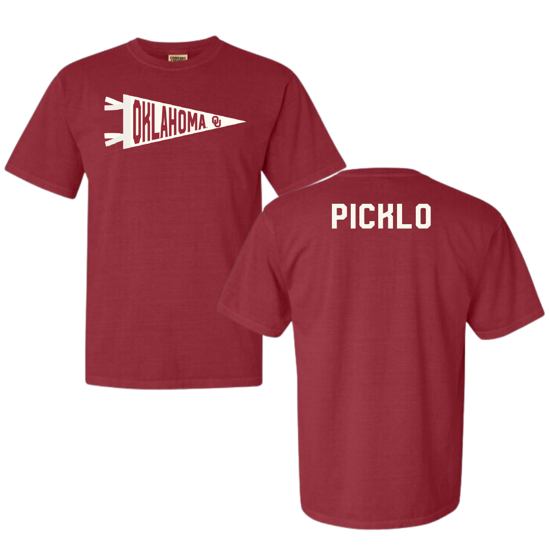 University of Oklahoma Wrestling Crimson Pennant Comfort Colors Tee - Cam Picklo