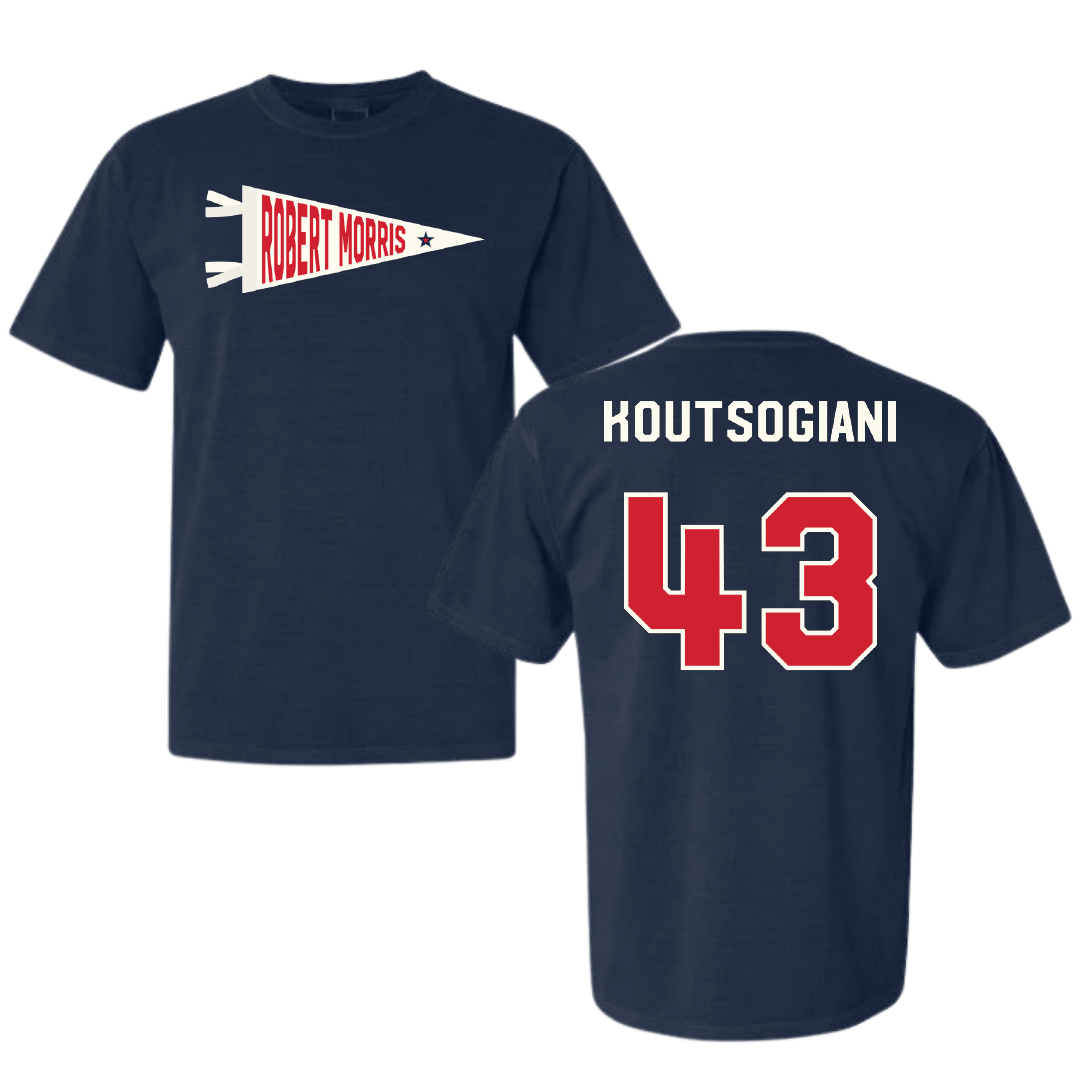 Robert Morris University Softball Navy Pennant Comfort Colors Tee - #43 Alaina Koutsogiani