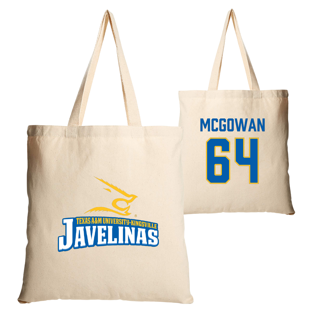 Texas A&M University-Kingsville Football Tan Canvas Tote Bag - #64 Kevaughnte McGowan