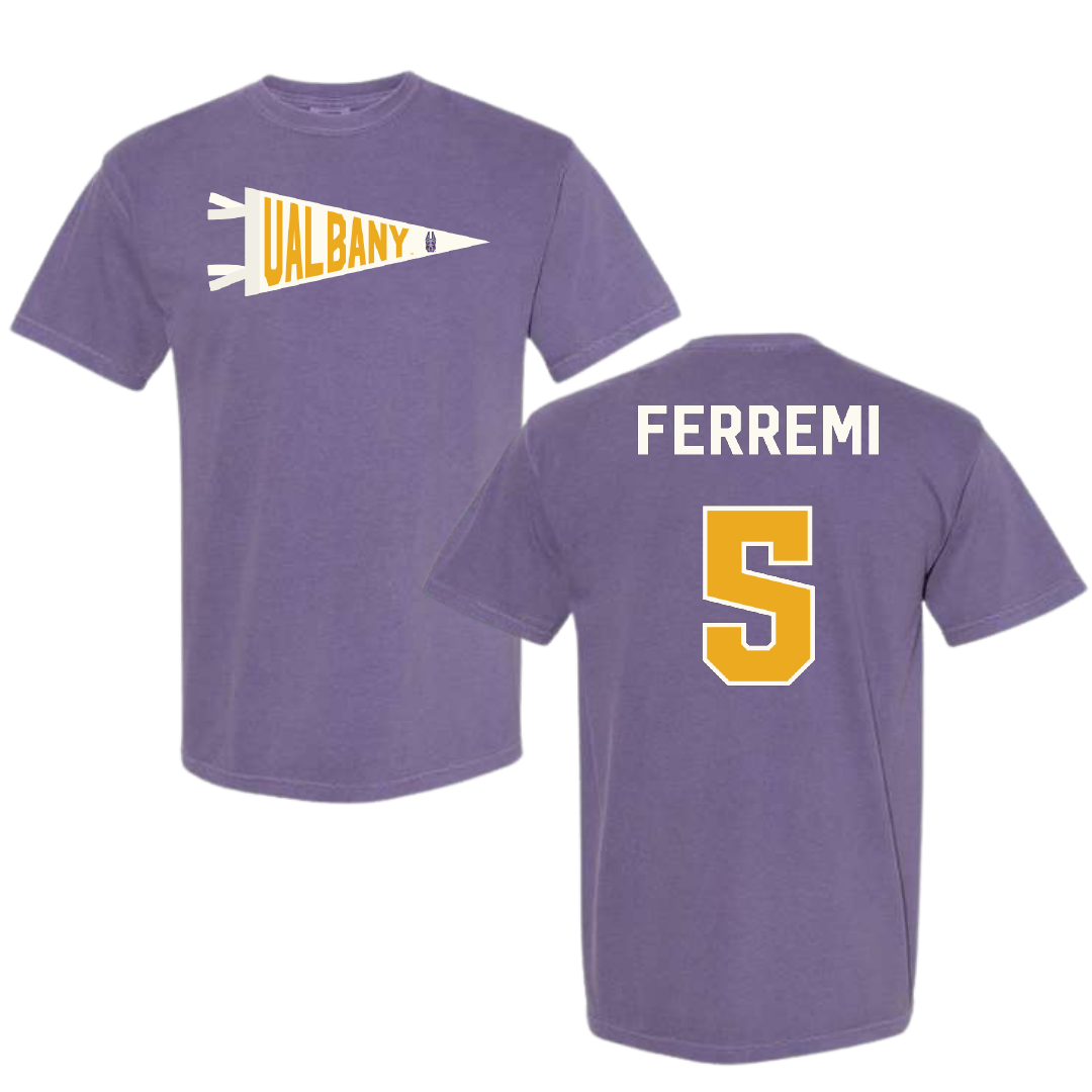 University at Albany Baseball Purple Pennant Comfort Colors Tee - #5 Ryan Ferremi