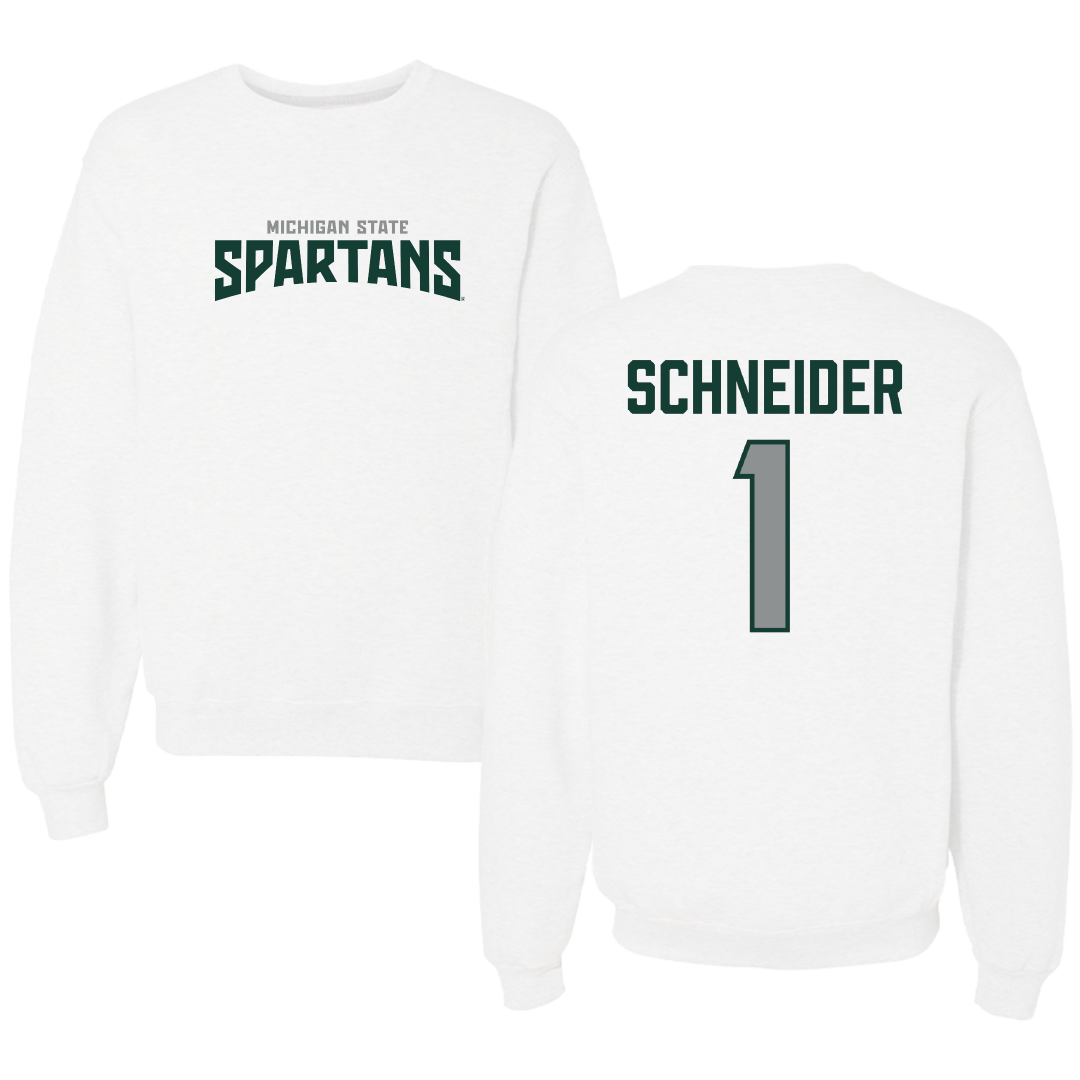 Michigan State University Volleyball White Classic Crewneck - #1 Lia Schneider