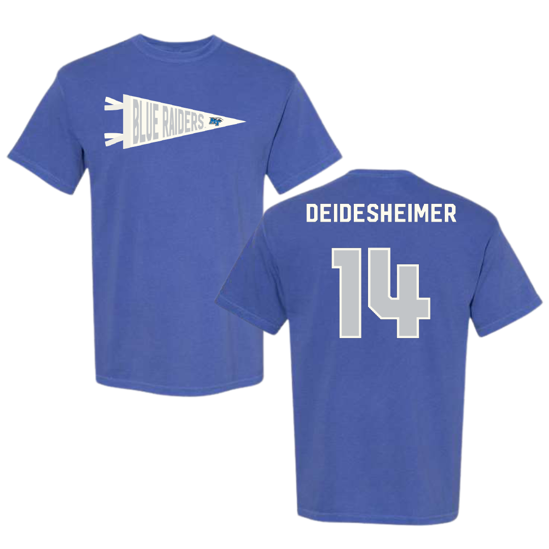 Middle Tennessee State University Volleyball Blue Pennant Comfort Colors Tee - #14 Payton Deidesheimer