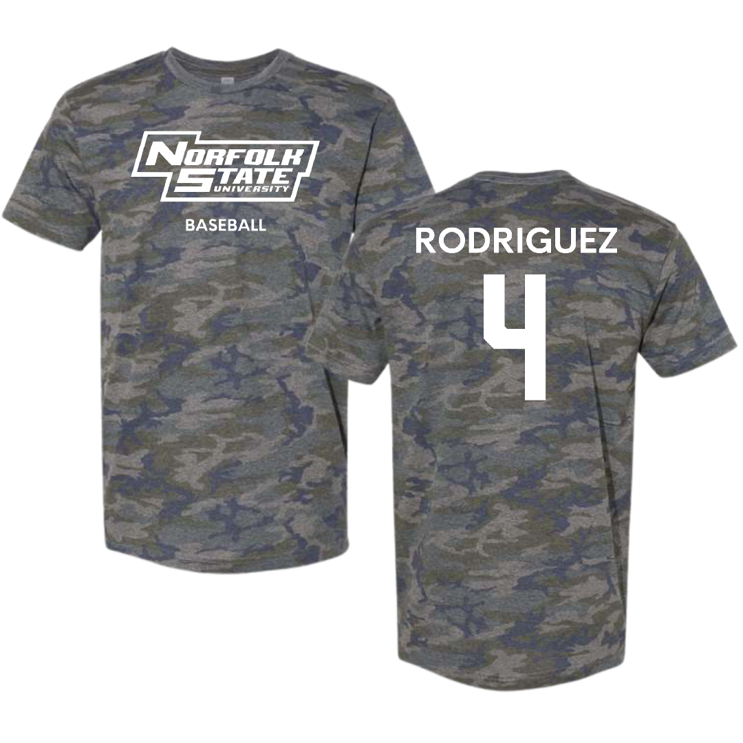 Norfolk State University Baseball Vintage Camo Tee - #4 Raphael Rodriguez