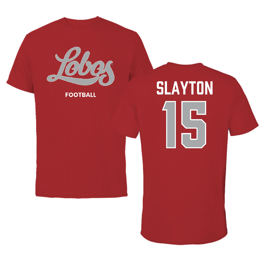 University of New Mexico Football Canvas Red Tee - #15 Xavier Slayton