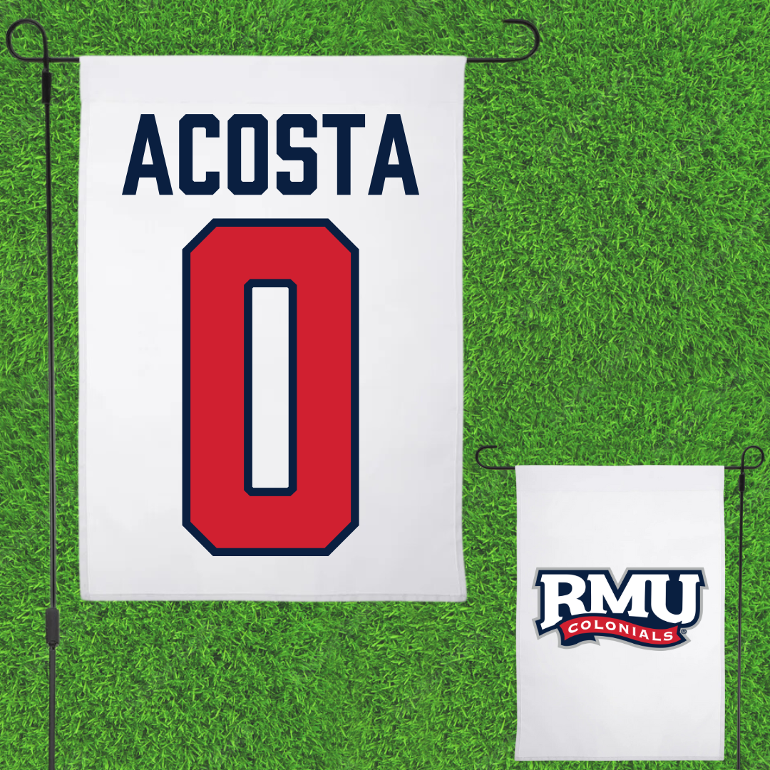 Robert Morris University Soccer White Garden Flag - #0 Giancarlo Acosta