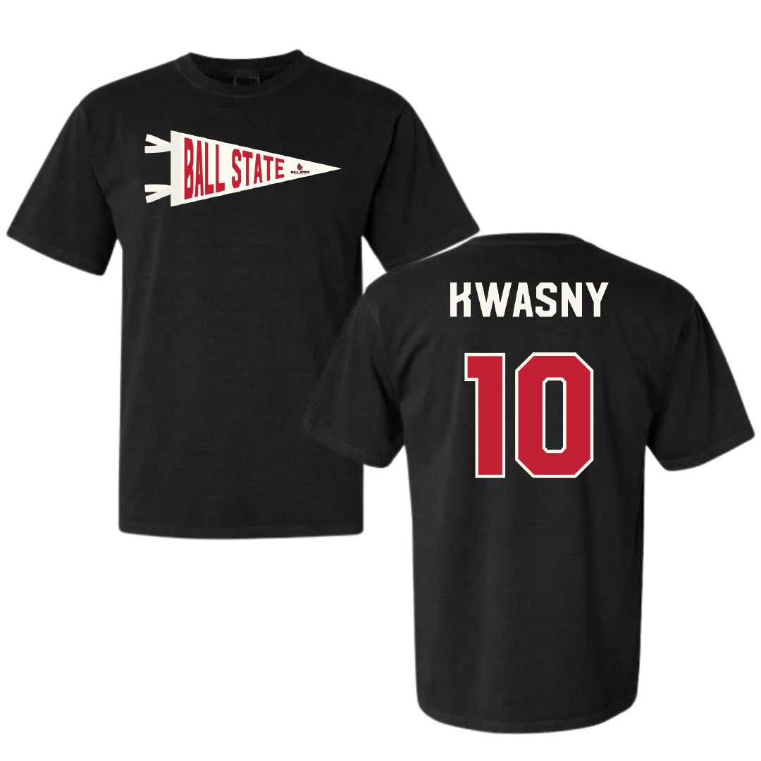 Ball State University Baseball Black Pennant Comfort Colors Tee - #10 Zach Kwasny