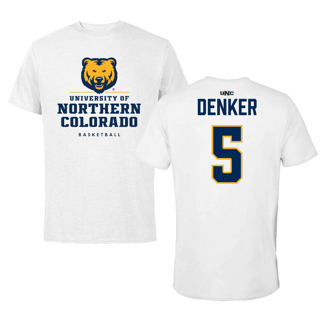 University of Northern Colorado Basketball White Tee - #5 Quinn Denker