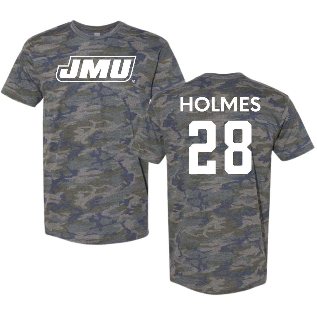 James Madison University Football Vintage Camo Tee - #28 Kye Holmes