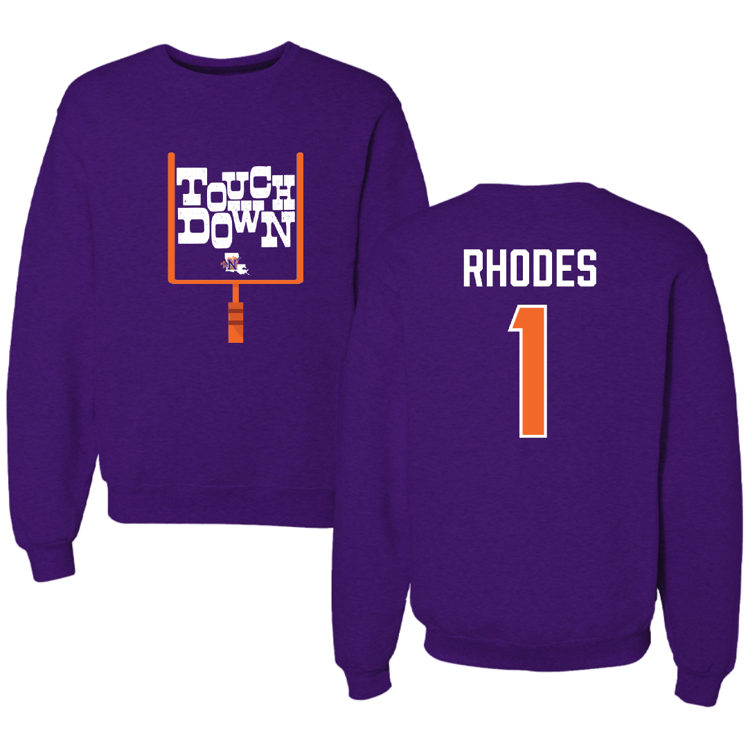 Northwestern State University Football Purple Touchdown Crewneck - #1 Dylan Rhodes