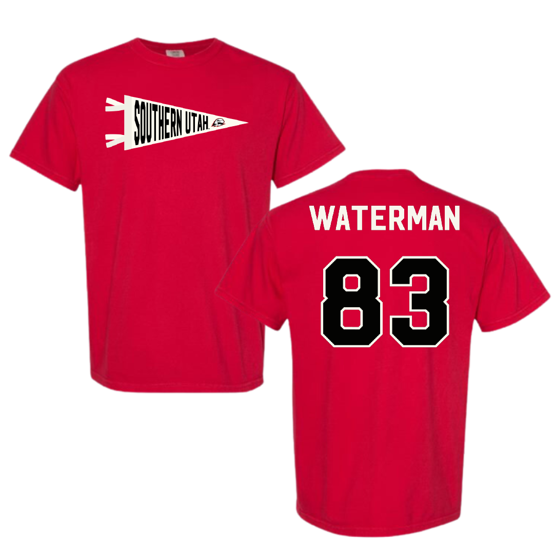 Southern Utah University Football Red Pennant Comfort Colors Tee - #83 Bryson Waterman