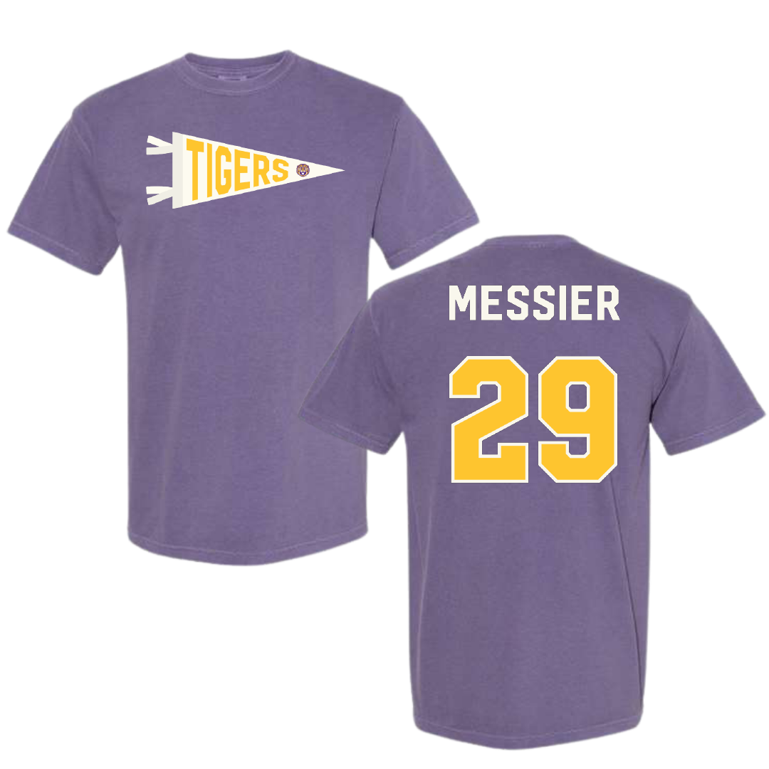 Louisiana State University Beach Volleyball Purple Pennant Comfort Colors Tee - #29 Amaya Messier