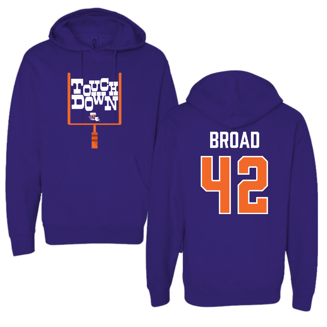 Northwestern State University Football Purple Touchdown Hoodie - #42 Matthew Broad