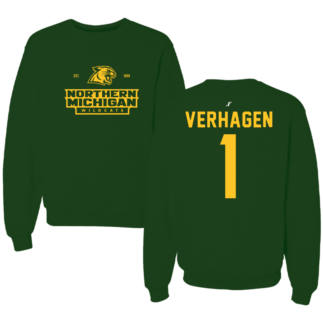 Northern Michigan University Basketball Forest Green General Crewneck - #1 Casey Verhagen