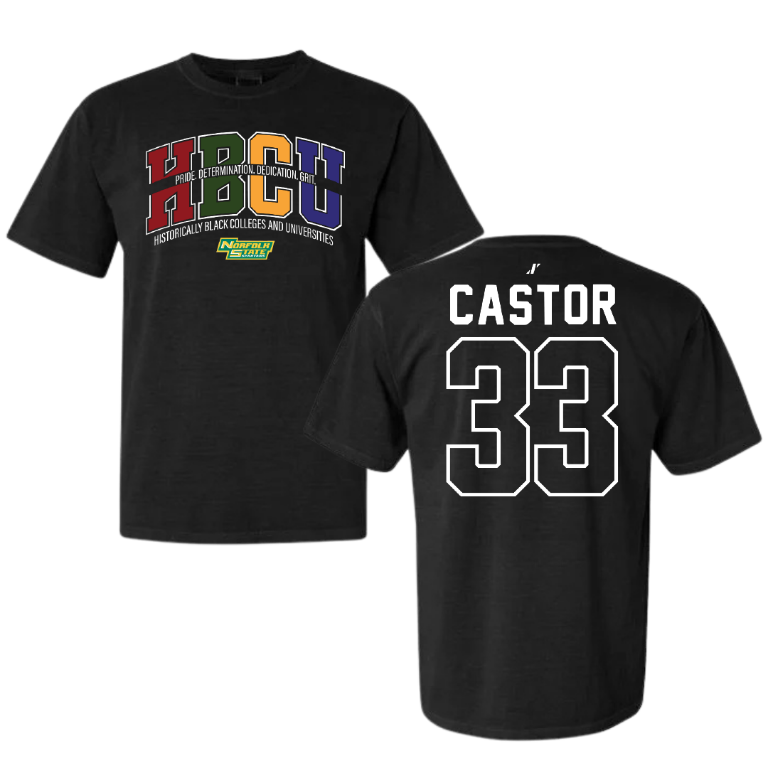 Norfolk State University Football Black HBCU Comfort Colors Tee - #33 Darren Castor