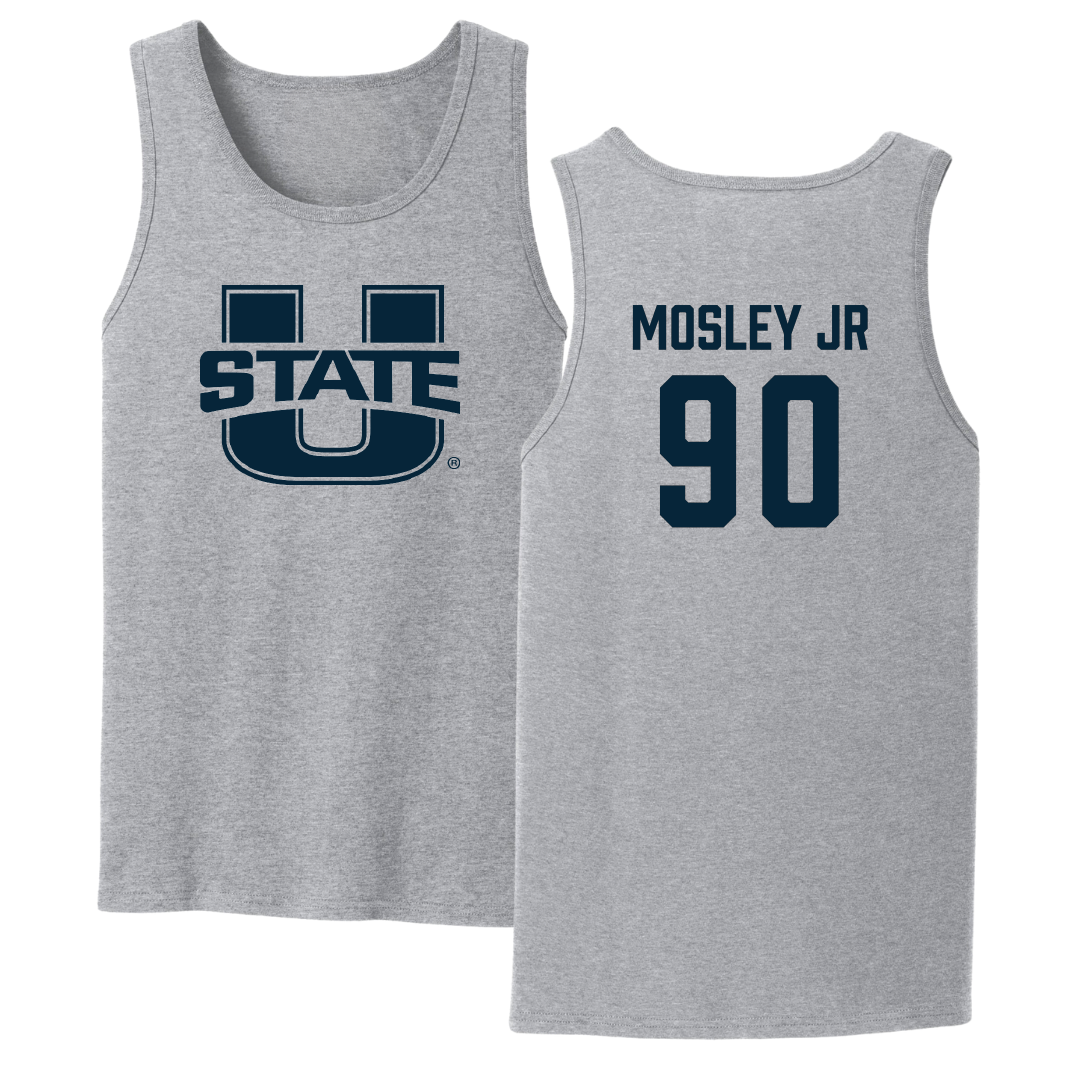 Utah State University Football Sport Gray Tank Top - #90 Clifton Mosley Jr