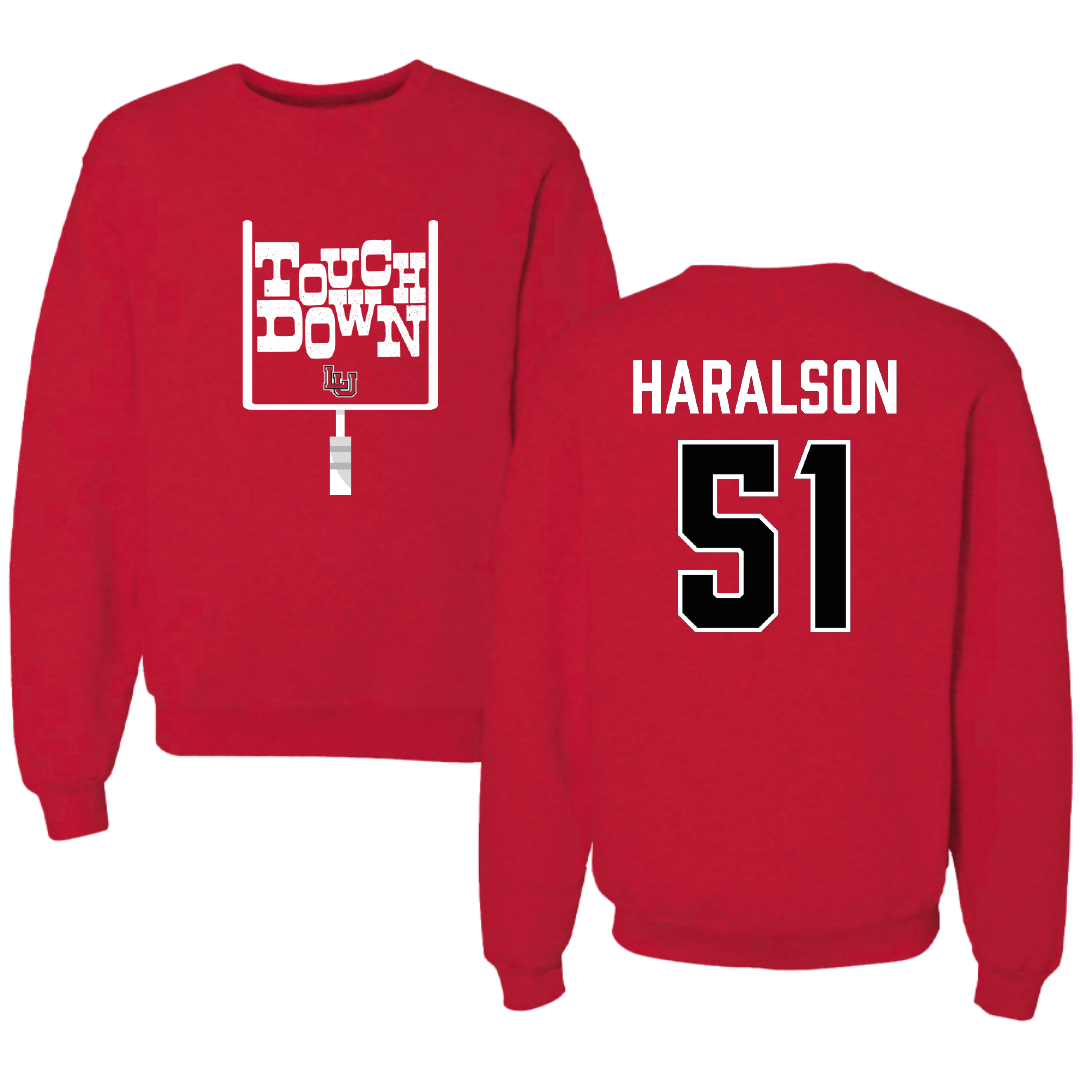 Lamar University Football Red Touchdown Crewneck - #51 Alex Haralson