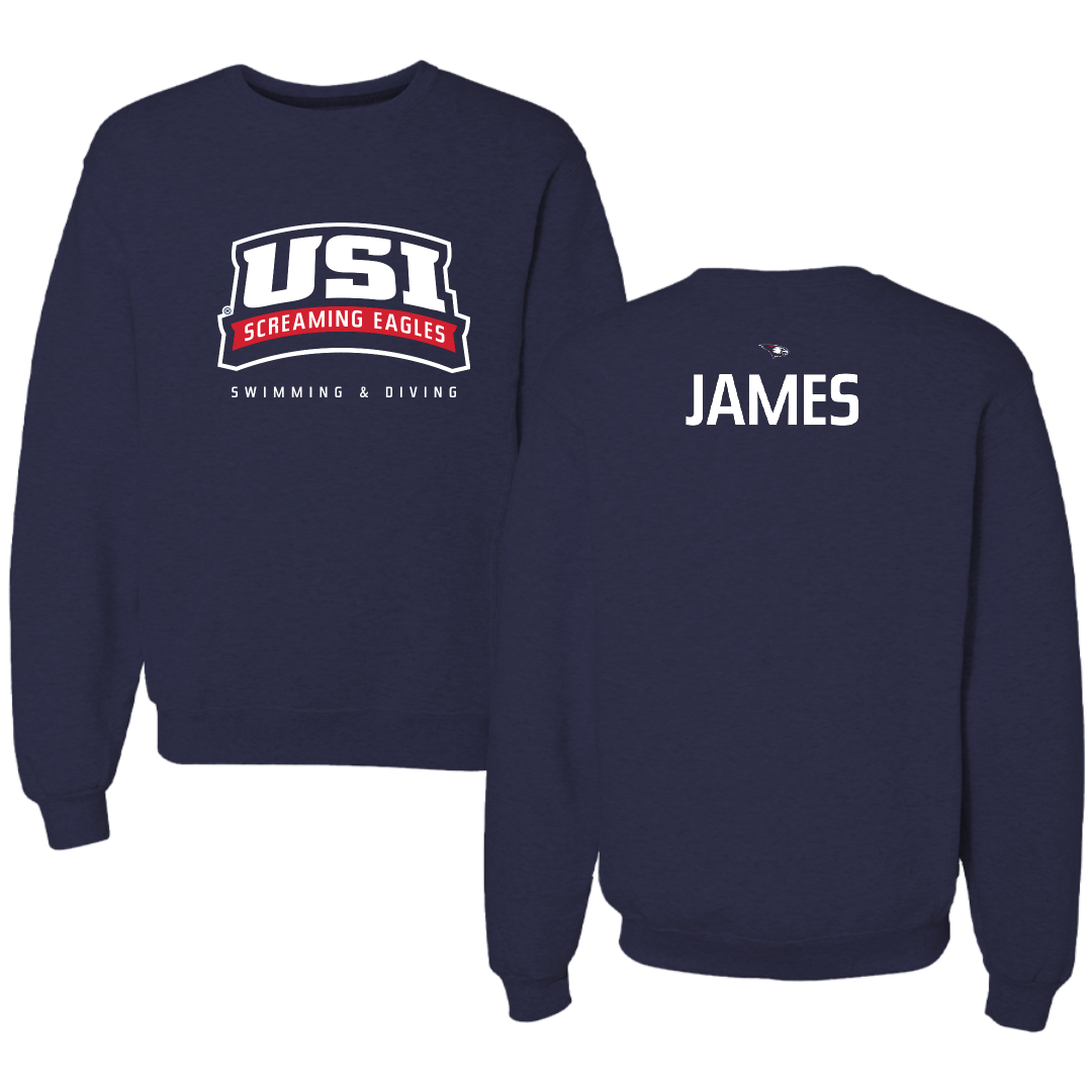 University of Southern Indiana Swimming & Diving Navy Block Crewneck - Cameron James