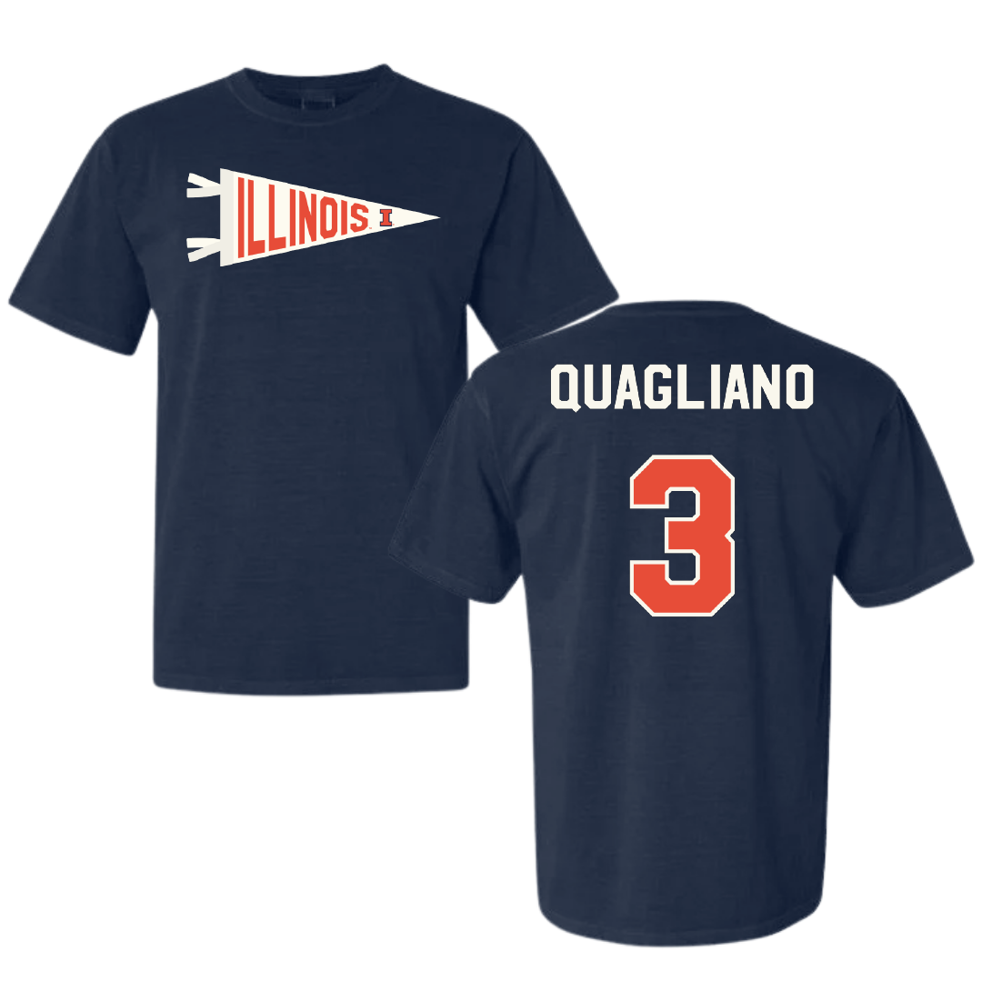 University of Illinois Baseball Navy Pennant Comfort Colors Tee - #3 Coltin Quagliano