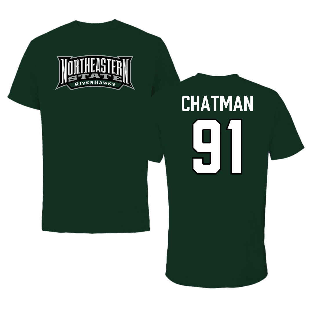 Northeastern State University Football Forest Green Block Performance Tee - #91 Marquez Chatman