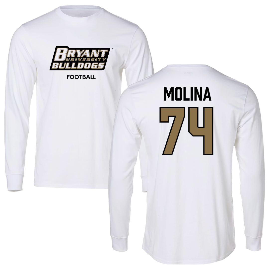 Bryant University Football White Long Sleeve - #74 Nick Molina