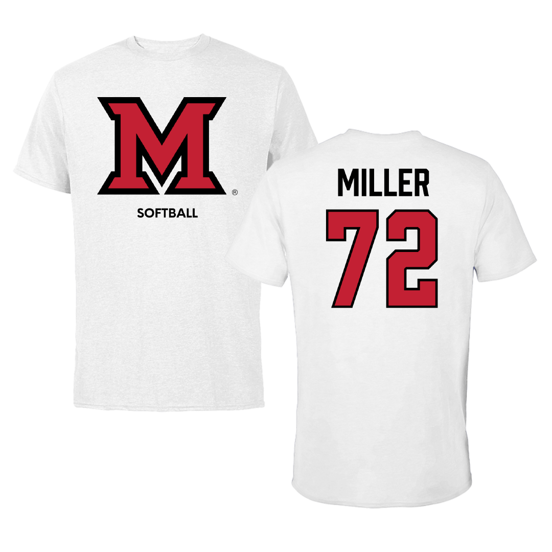 Miami University (Ohio) Softball White Performance Tee - #72 Lindsey Miller
