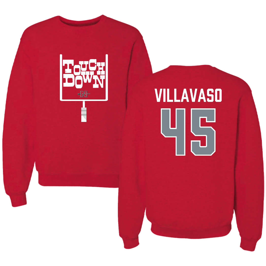 Nicholls State University Football Red Touchdown Crewneck - #45 Alex Villavaso