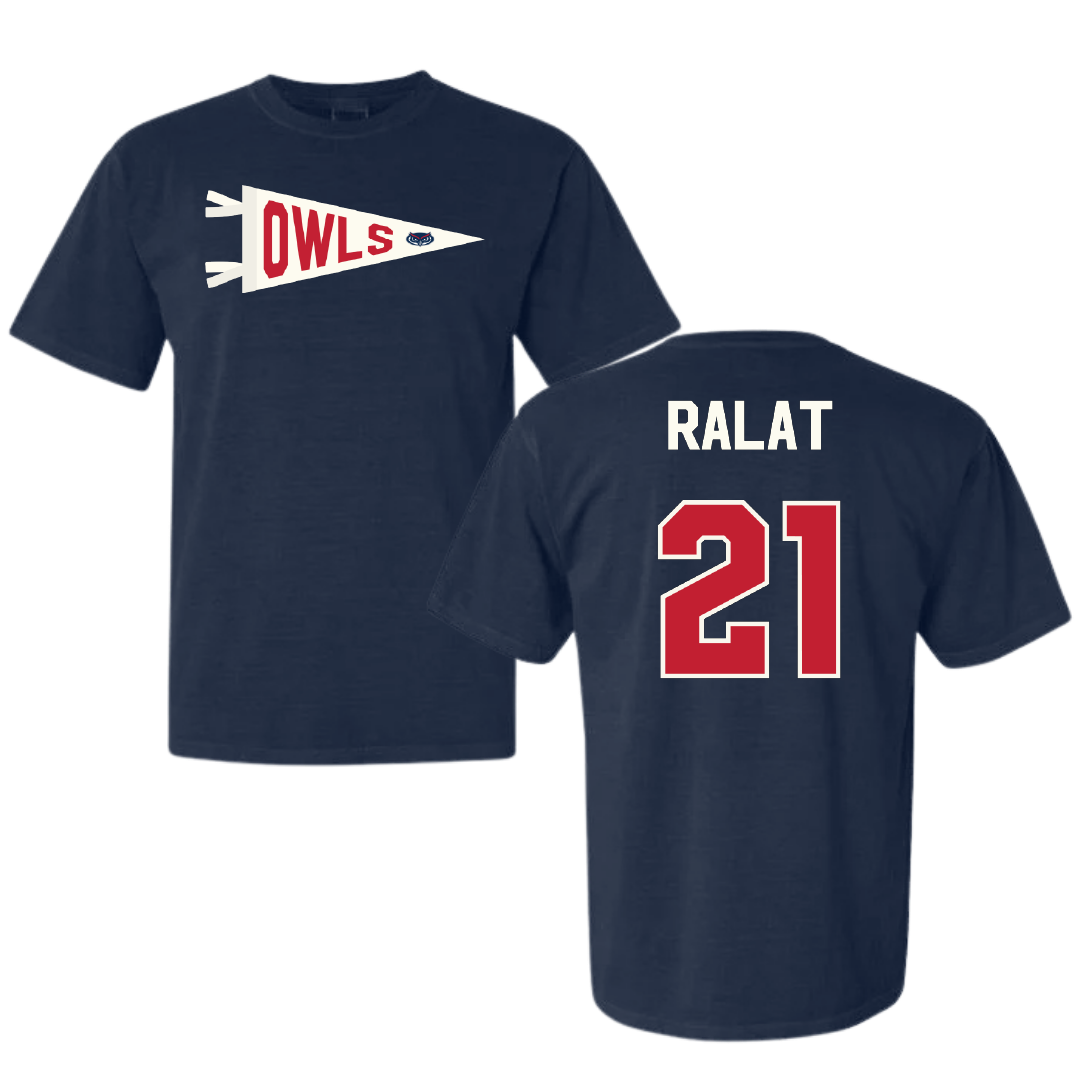 Florida Atlantic University Basketball Navy Pennant Comfort Colors Tee - #21 Alejandro Ralat