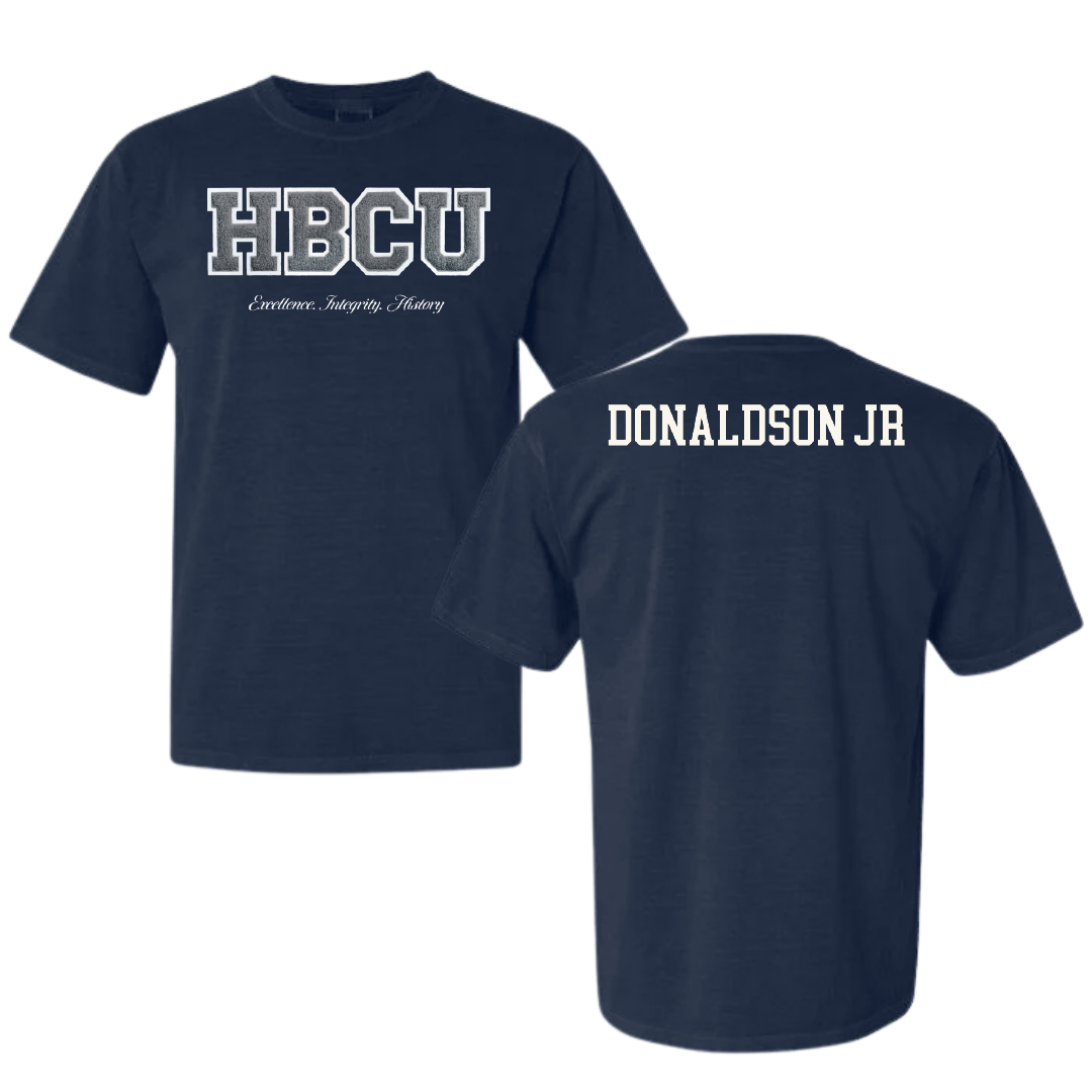 Jackson State University TF and XC Navy HBCU Varsity Comfort Colors Tee - Ivan Donaldson Jr