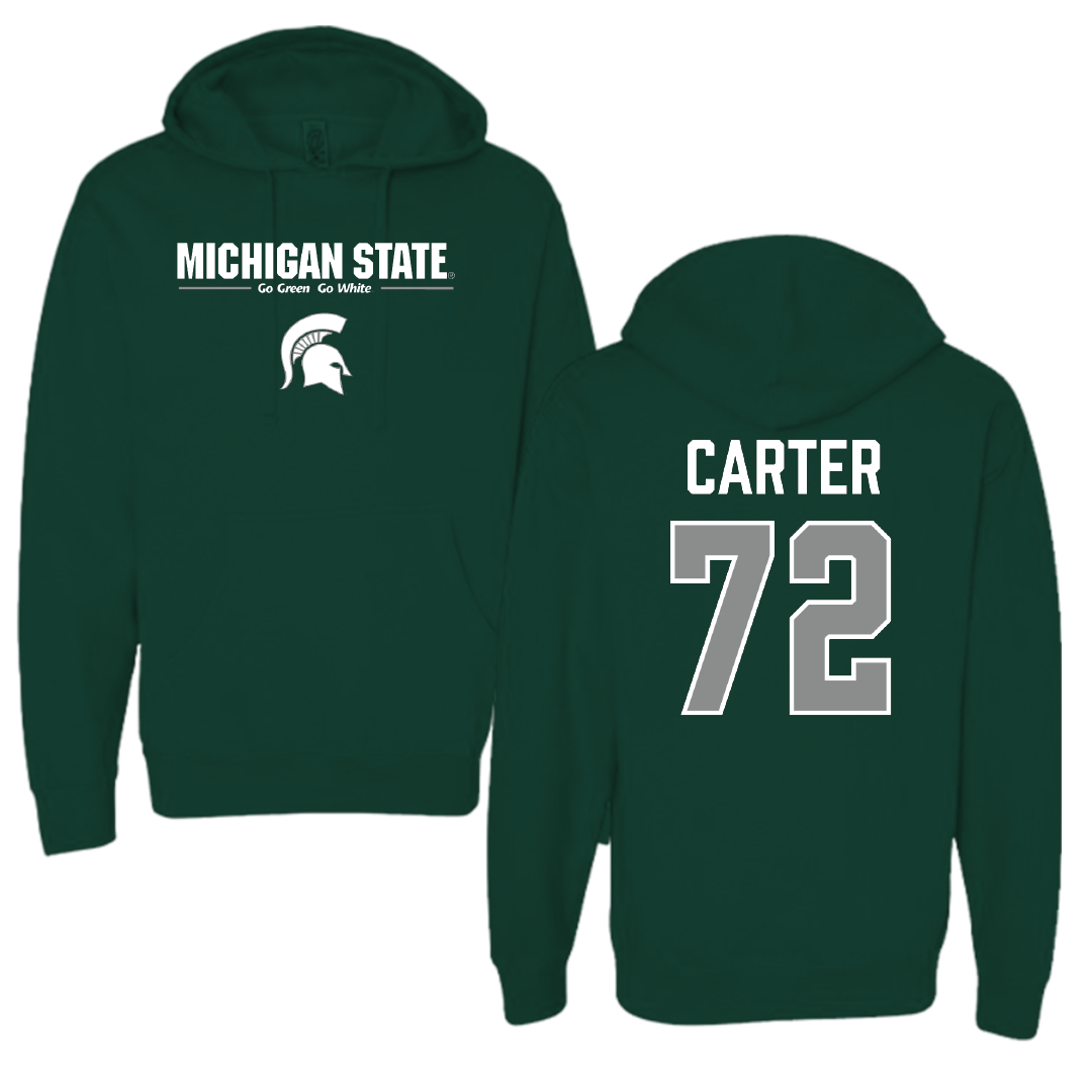 Michigan State University Football Forest Green General Hoodie - #72 Caleb Carter