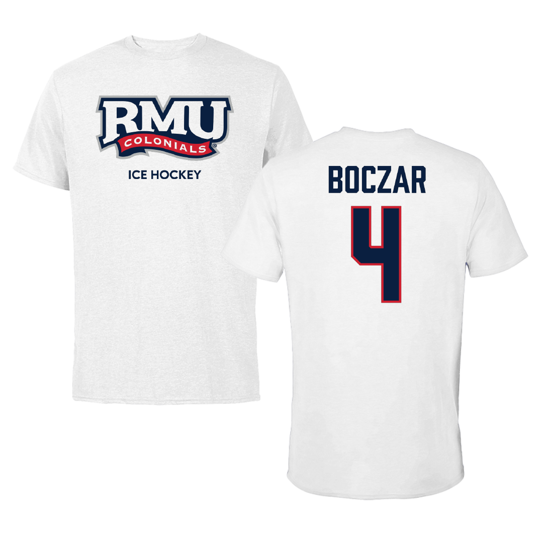 Robert Morris University Ice Hockey (M) White Tee - #4 Matt Boczar