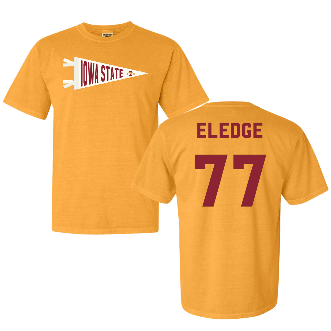 Iowa State University Football Gold Pennant Comfort Colors Tee - #77 Easton Eledge
