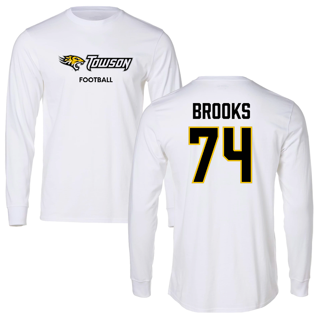 Towson University Football White Performance Long Sleeve - #74 KJ Brooks