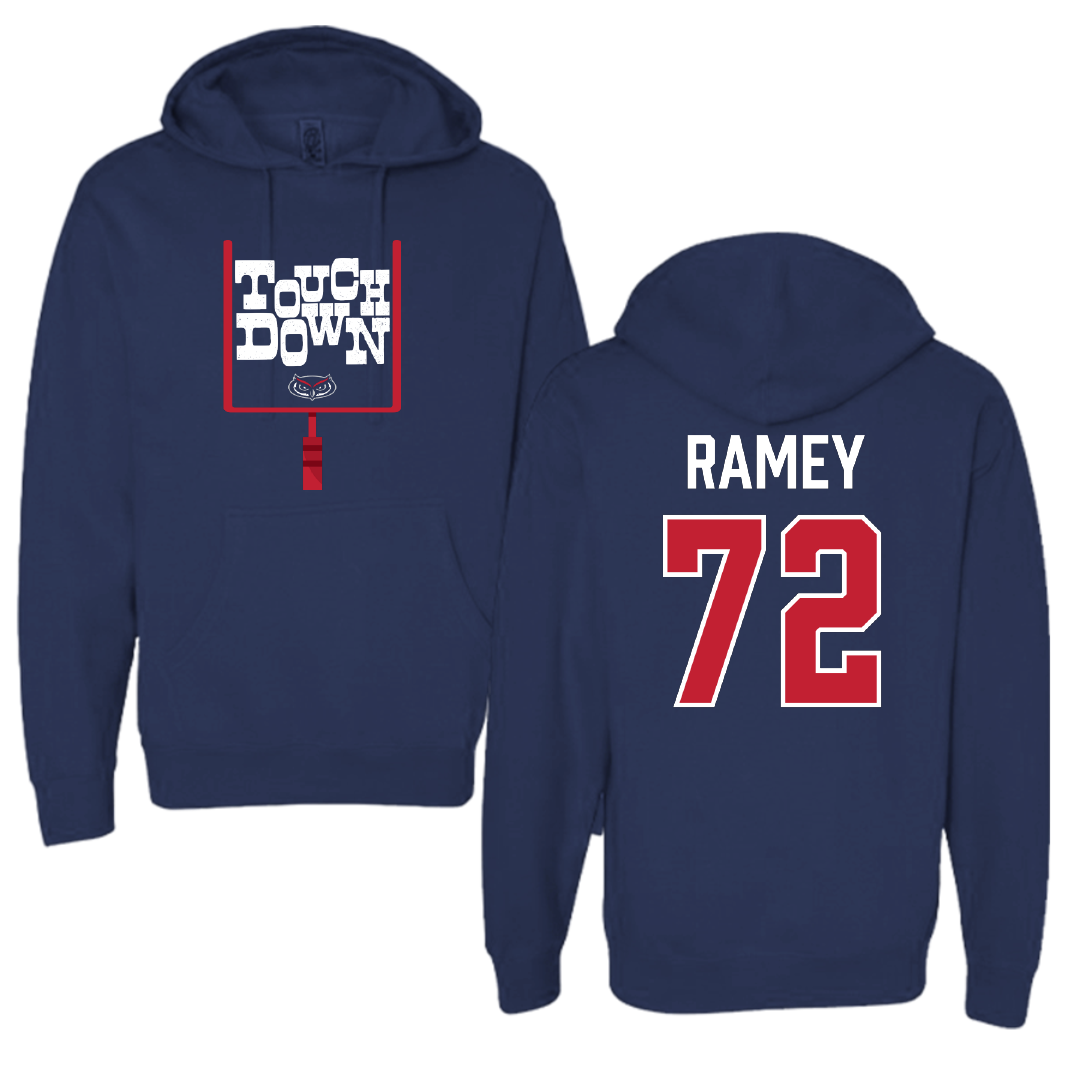 Florida Atlantic University Football Navy Touchdown Hoodie - #72 Brayden Ramey