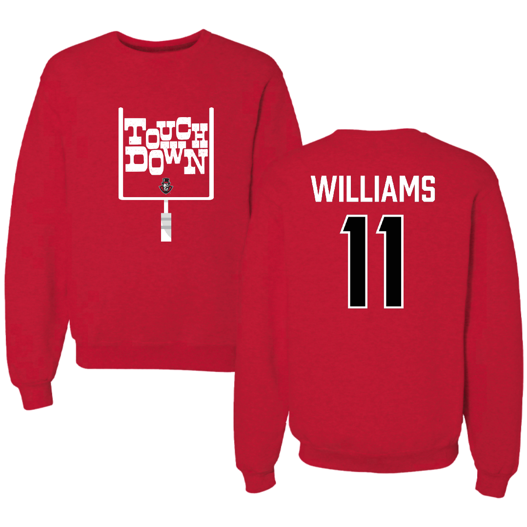 Austin Peay State University Football Red Touchdown Crewneck - #11 Brodie Williams
